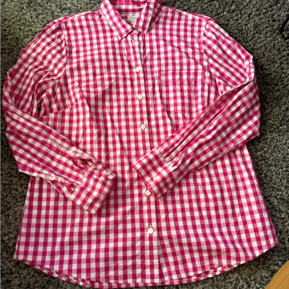 Pink and White Checkered Button-Up Shirt